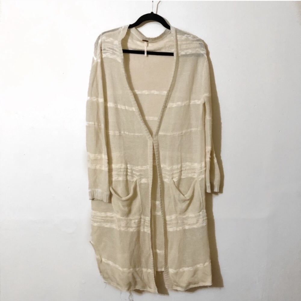 Free People Cream Striped Cardigan
